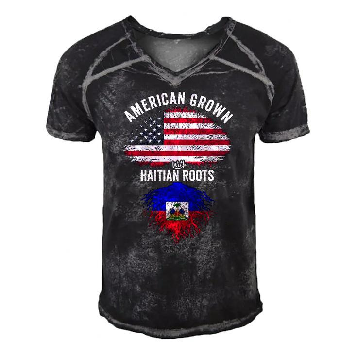 American Grown With Haitian Roots Usa Haiti Flag Men's Short Sleeve V-neck 3D Print Retro Tshirt