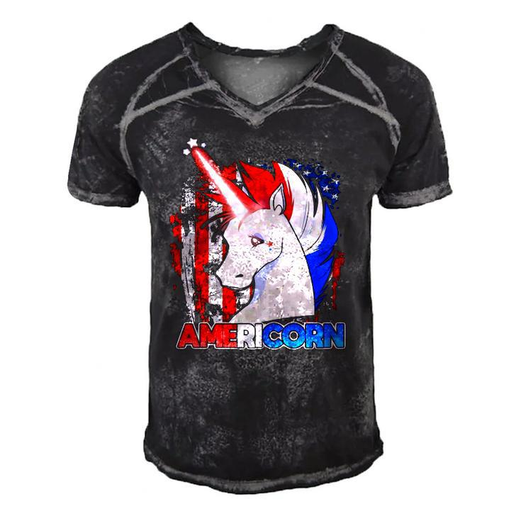 Americorn Unicorn American Flag Patriotic Men's Short Sleeve V-neck 3D Print Retro Tshirt