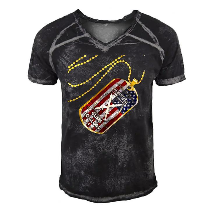 Army 10Th Mountain Division American Flag Dog Tag Men's Short Sleeve V-neck 3D Print Retro Tshirt