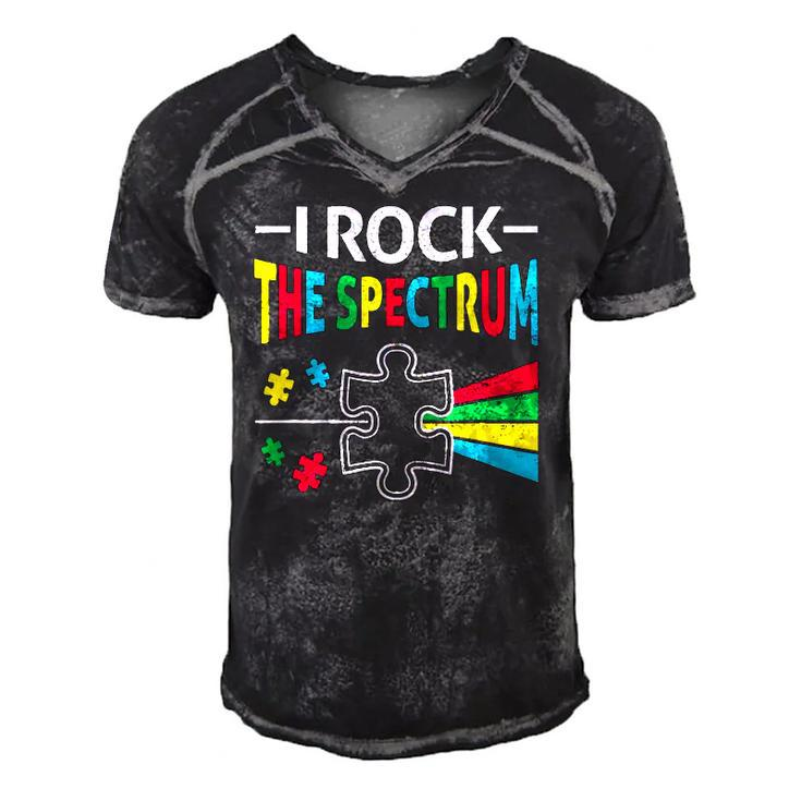 Autism Awareness Support Autistic Kids Rock Spectrum Men's Short Sleeve V-neck 3D Print Retro Tshirt