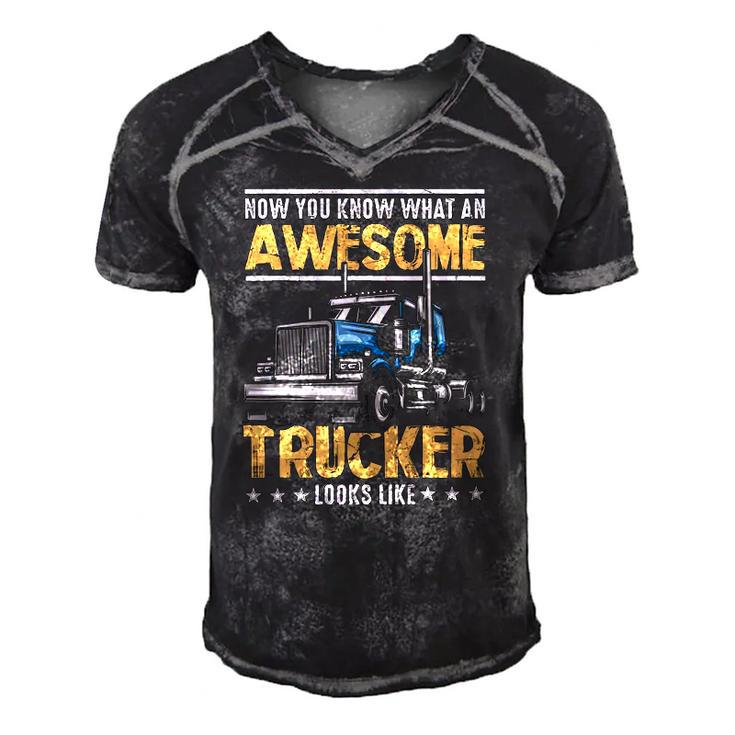 Awesome Trucker Semi Truck Driver 18 Wheeler Mechanic Funny Men's Short Sleeve V-neck 3D Print Retro Tshirt