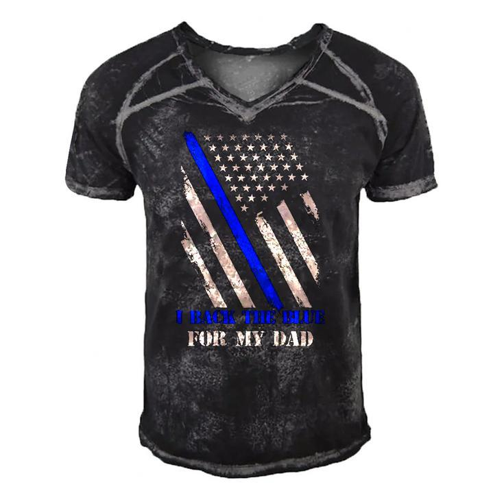 Back The Blue For My Dad Proud Polices Kids - Art On Back Men's Short Sleeve V-neck 3D Print Retro Tshirt