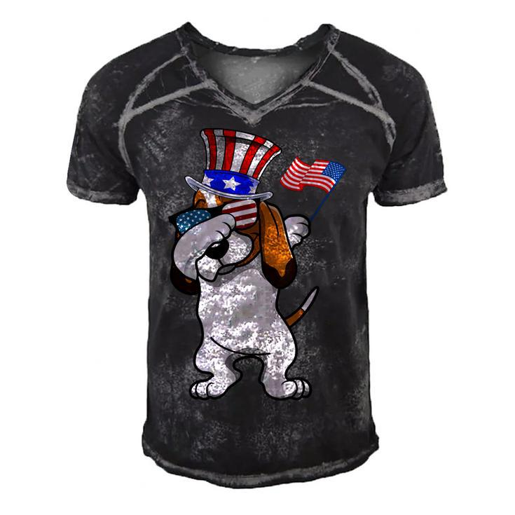 Basset Hound Dabbing Dog Dad 4Th Of July  Men's Short Sleeve V-neck 3D Print Retro Tshirt