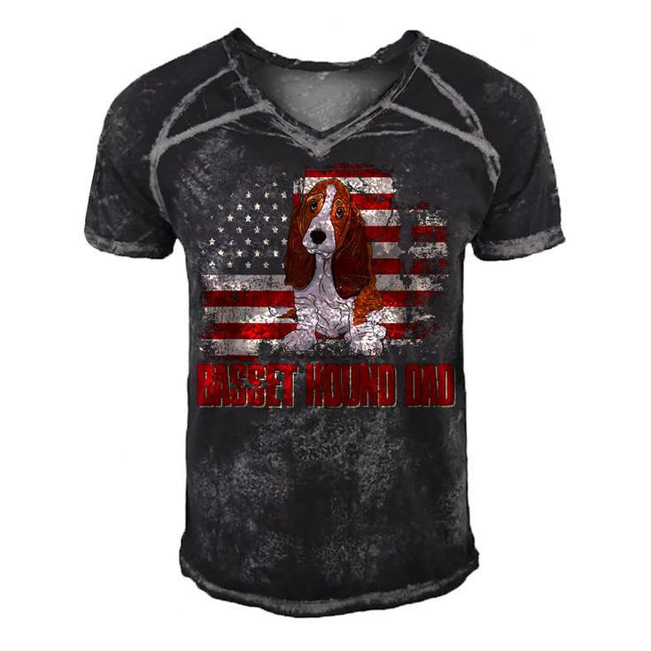 Basset Hound Dad American Flag 4Th Of July Dog Lovers Men's Short Sleeve V-neck 3D Print Retro Tshirt