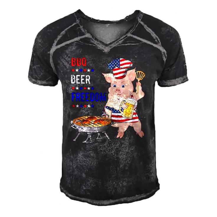 Bbq Beer Freedom Pig American Flag Men's Short Sleeve V-neck 3D Print Retro Tshirt