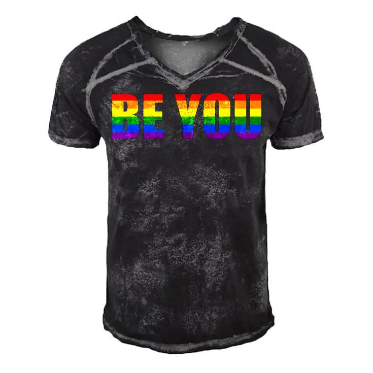 Be You Lgbt Flag Gay Pride Month Transgender  Men's Short Sleeve V-neck 3D Print Retro Tshirt