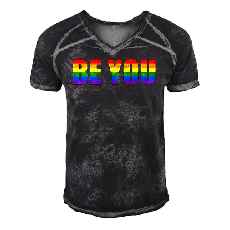 Be You Lgbt Flag Gay Pride Month Transgender Men's Short Sleeve V-neck 3D Print Retro Tshirt