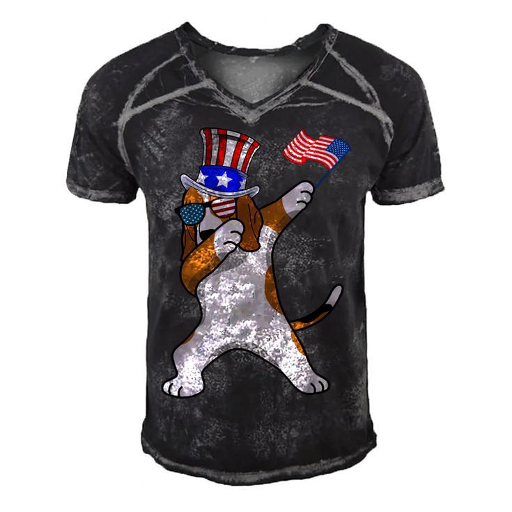 Beagle Dabbing Dog Dad  4Th Of July  Men's Short Sleeve V-neck 3D Print Retro Tshirt