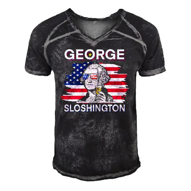 Beer George Sloshington  American Flag 4Th Of July  Men's Short Sleeve V-neck 3D Print Retro Tshirt