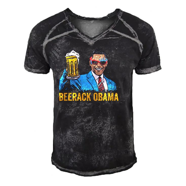 Beerack Obama Drinking Beer Funny 4Th Of July Men's Short Sleeve V-neck 3D Print Retro Tshirt