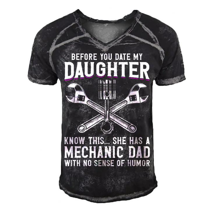 Before You Date My Daughter - Mechanic Dad Maintenance Man  Men's Short Sleeve V-neck 3D Print Retro Tshirt