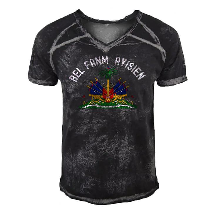 Bel Fanm Ayisien Se Sa Net- Haitian Flag Men's Short Sleeve V-neck 3D Print Retro Tshirt