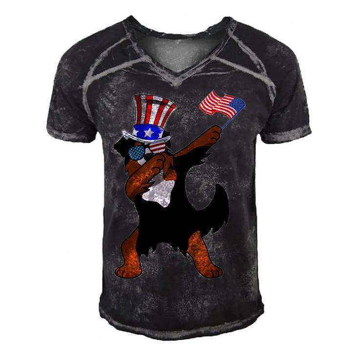 Bernese Mountain Dog Dabbing Dog Dad  4Th Of July Men's Short Sleeve V-neck 3D Print Retro Tshirt