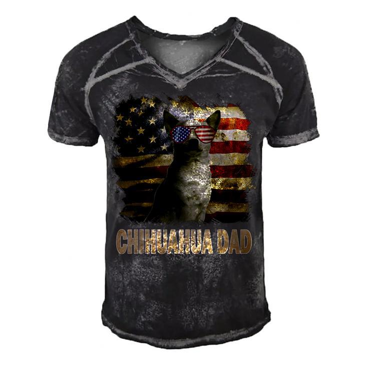 Best Chihuahua Dad Ever American Flag 4Th Of July Vintage  Men's Short Sleeve V-neck 3D Print Retro Tshirt