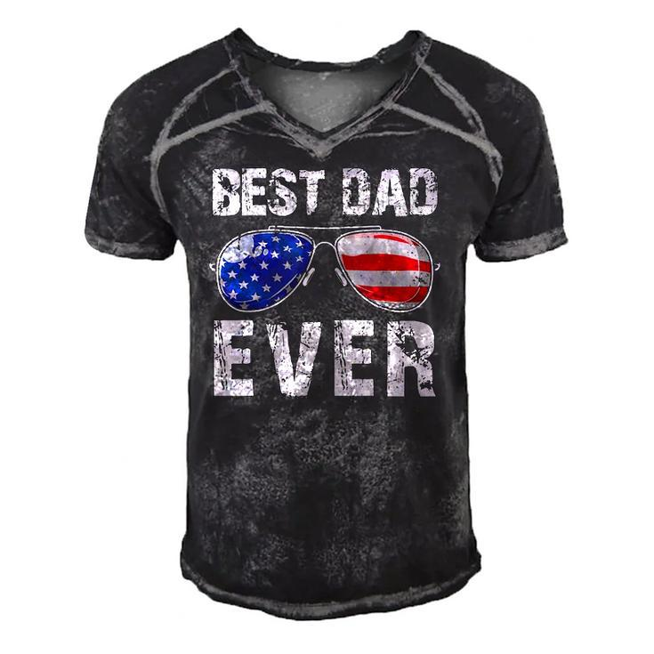 Best Dad Ever With Us American Flag Sunglasses Family Men's Short Sleeve V-neck 3D Print Retro Tshirt