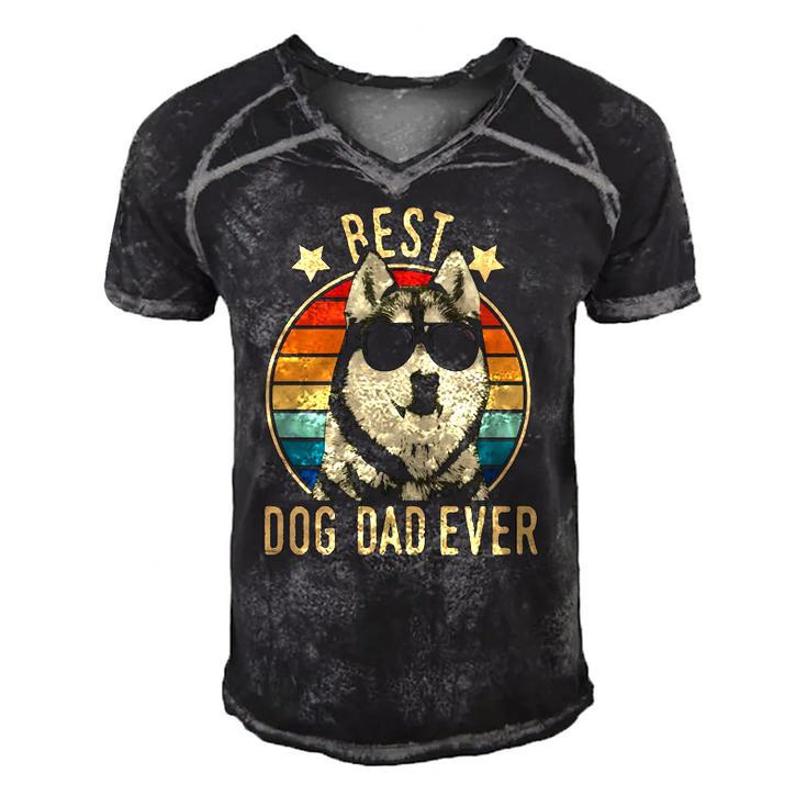 Best Dog Dad Ever Siberian Husky Fathers Day Gift  Men's Short Sleeve V-neck 3D Print Retro Tshirt