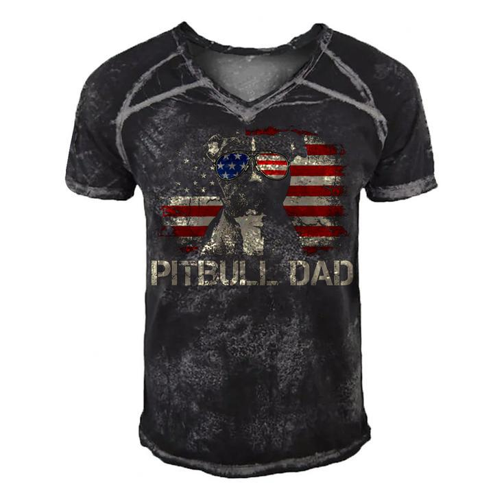 Best Pitbull Dad Ever  American Flag 4Th Of July Gift V2 Men's Short Sleeve V-neck 3D Print Retro Tshirt