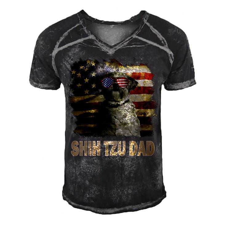 Best Shih Tzu Dad Ever American Flag 4Th Of July Dog Lover  Men's Short Sleeve V-neck 3D Print Retro Tshirt