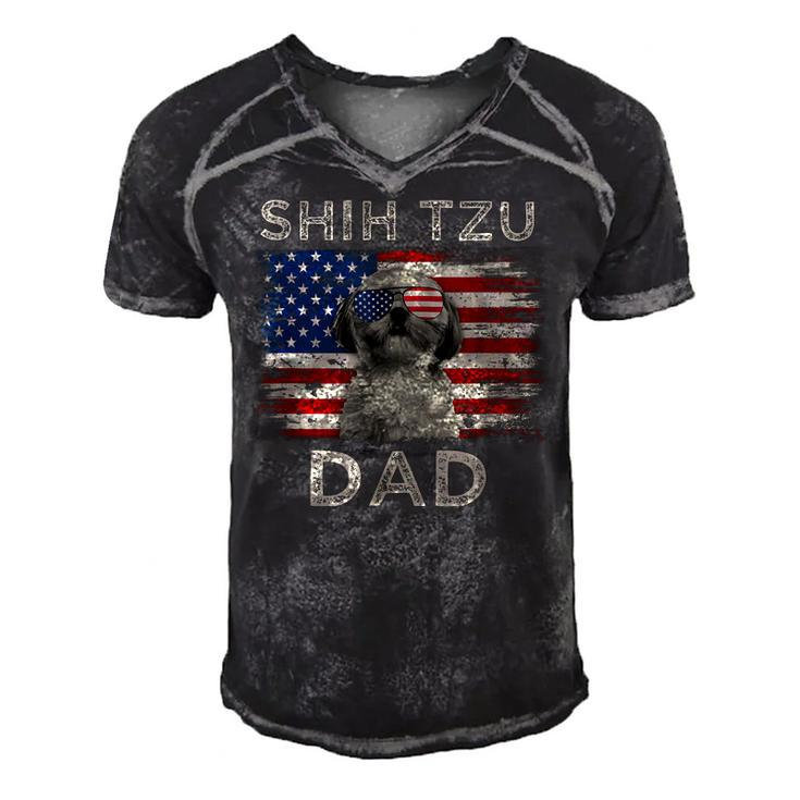 Best Shih Tzu Dad Ever American Flag 4Th Of July Father Day  Men's Short Sleeve V-neck 3D Print Retro Tshirt