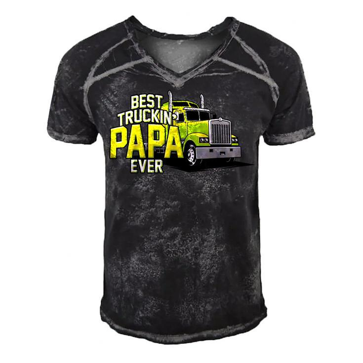 Best Truckin Papa Ever Trucker Truck Driver Dad Father Men's Short Sleeve V-neck 3D Print Retro Tshirt
