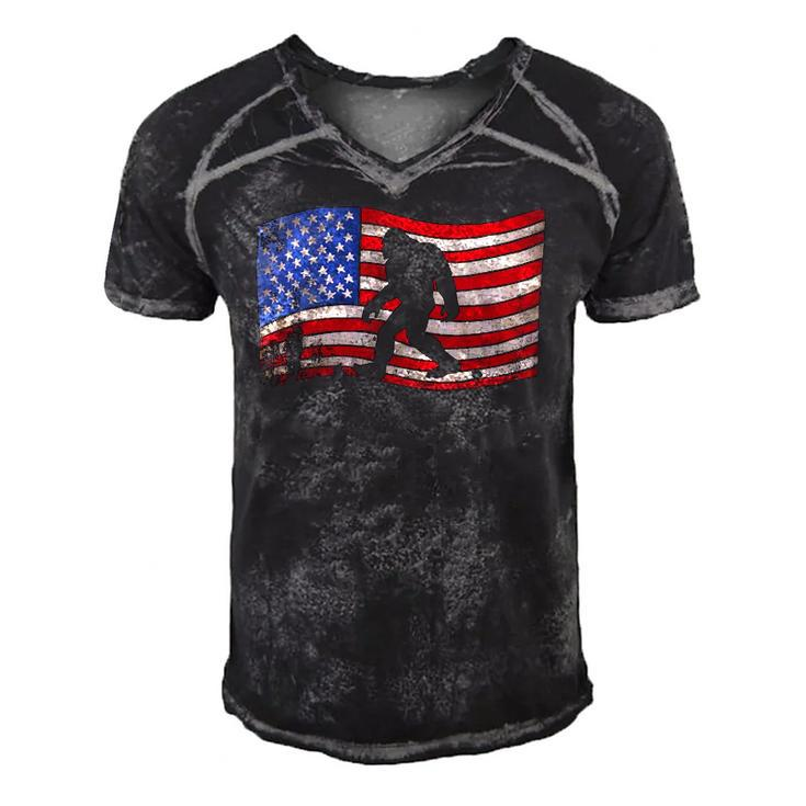 Bigfoot American Flag Sasquatch 4Th July Gift Men's Short Sleeve V-neck 3D Print Retro Tshirt