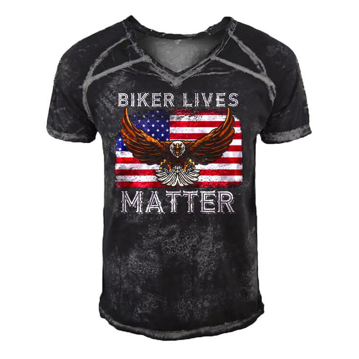 Biker Lives Matter Distressed American Flag Bald Eagle Men's Short Sleeve V-neck 3D Print Retro Tshirt