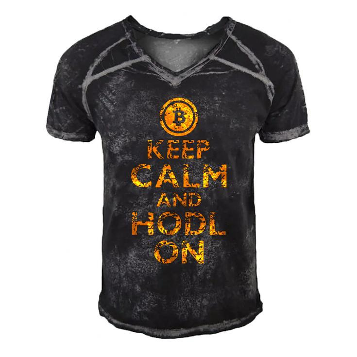 Bitcoin BTC Keep Calm Hodl On Investment Coin Money  Men's Short Sleeve V-neck 3D Print Retro Tshirt