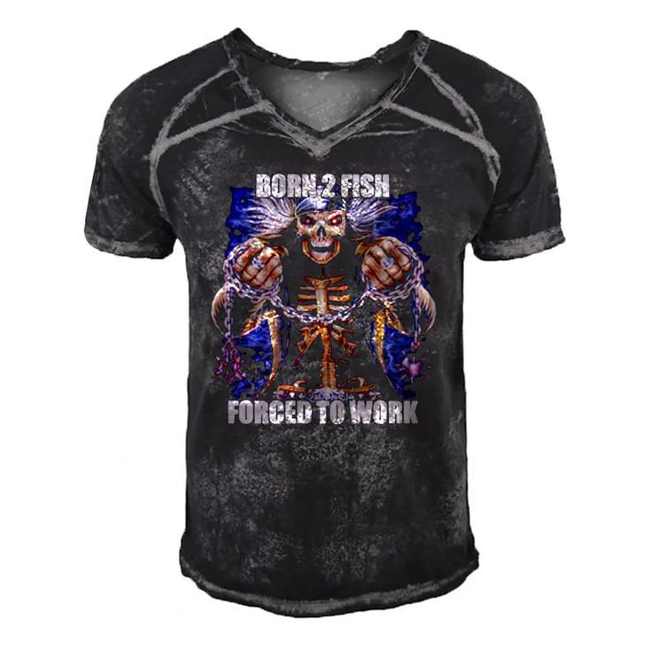 Born To Fish Forced To Work Fishing Lover Halloween Costume Men's Short Sleeve V-neck 3D Print Retro Tshirt