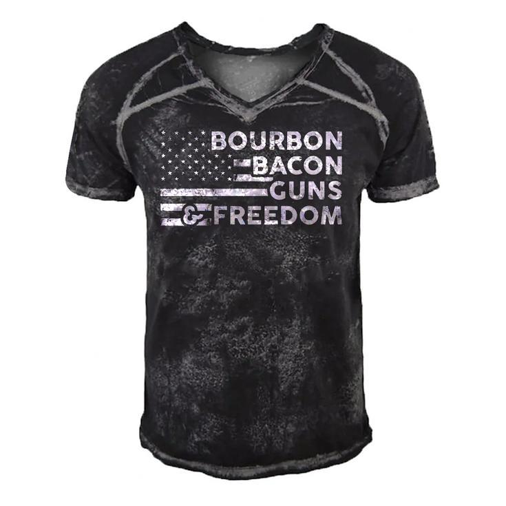 Bourbon Bacon Guns & Freedom 4Th Of July Patriotic Usa Flag  Men's Short Sleeve V-neck 3D Print Retro Tshirt
