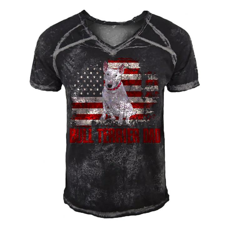 Bull Terrier Dad American Flag 4Th Of July Dog Lovers Men's Short Sleeve V-neck 3D Print Retro Tshirt