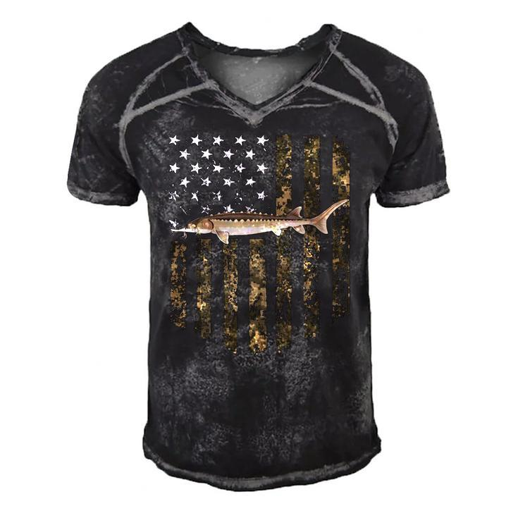 Camo American Flag Sturgeon Fishing 4Th Of July  Men's Short Sleeve V-neck 3D Print Retro Tshirt