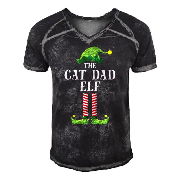 Cat Dad Elf Matching Family Group Christmas Party Pajama Men's Short Sleeve V-neck 3D Print Retro Tshirt