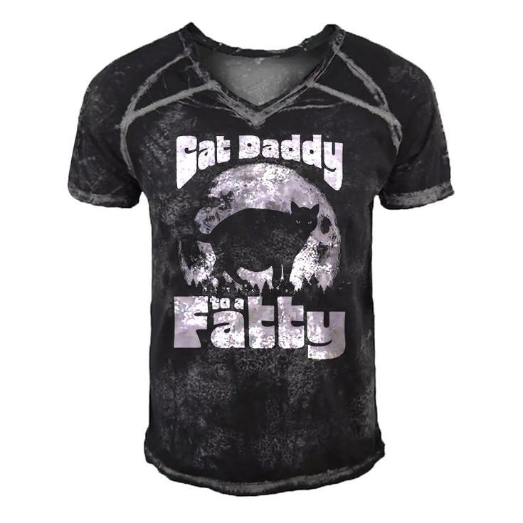 Cat Daddy To A Fatty Funny Vintage Full Moon & Chonk Dad Men's Short Sleeve V-neck 3D Print Retro Tshirt