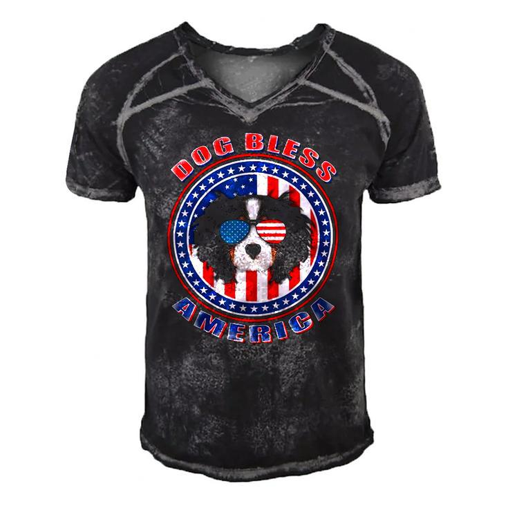 Cavalier Dog Bless America Flag Usa Patriotic 4Th Of July Men's Short Sleeve V-neck 3D Print Retro Tshirt