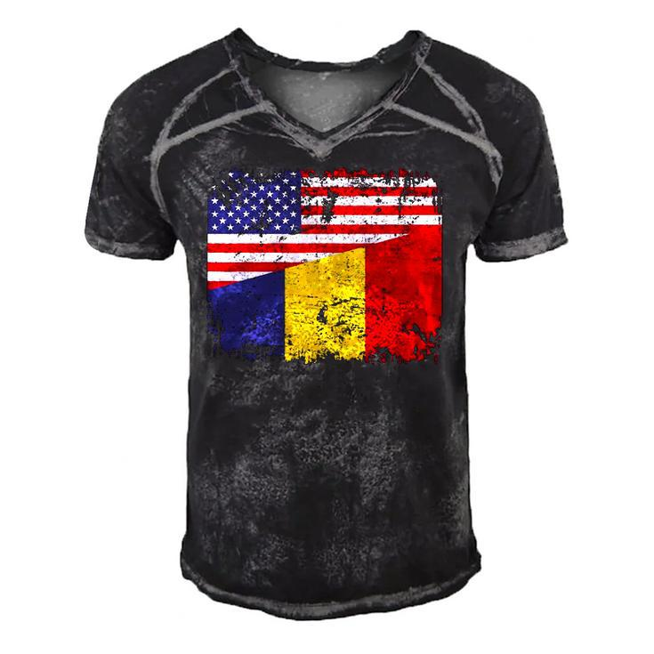 Chadian Roots Half American Flag Usa Chad Flag Men's Short Sleeve V-neck 3D Print Retro Tshirt