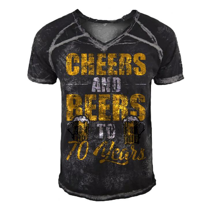 Cheers And Beers To 70 Years Cool Beer Lover Birthday  Men's Short Sleeve V-neck 3D Print Retro Tshirt