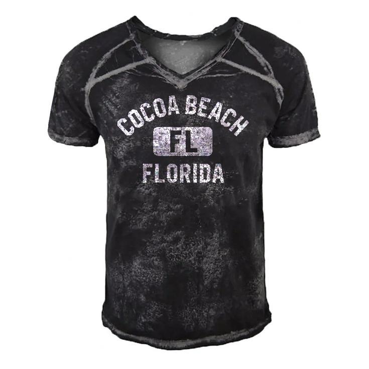 Cocoa Beach Fl Florida Gym Style Pink W Distress White Print Men's Short Sleeve V-neck 3D Print Retro Tshirt
