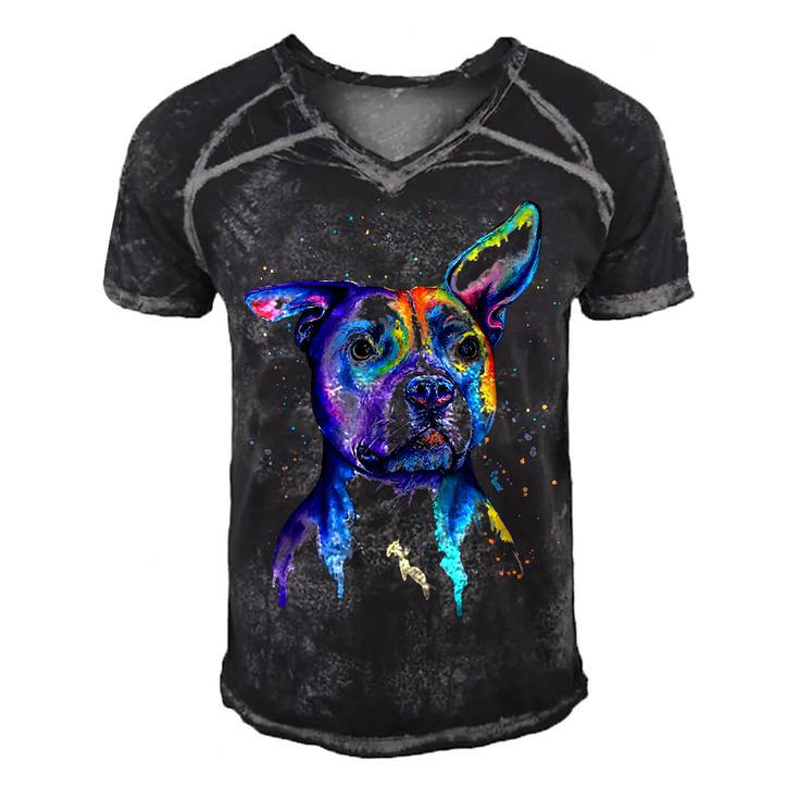 Colorful Pit-Bull Terrier Dog Love-R Dad Mom Boy Girl T-Shirt Men's Short Sleeve V-neck 3D Print Retro Tshirt
