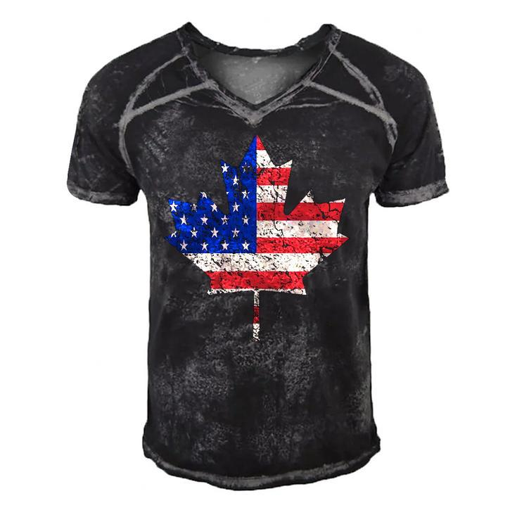 Combined American Canadian Flag Usa Canada Maple Leaf Men's Short Sleeve V-neck 3D Print Retro Tshirt