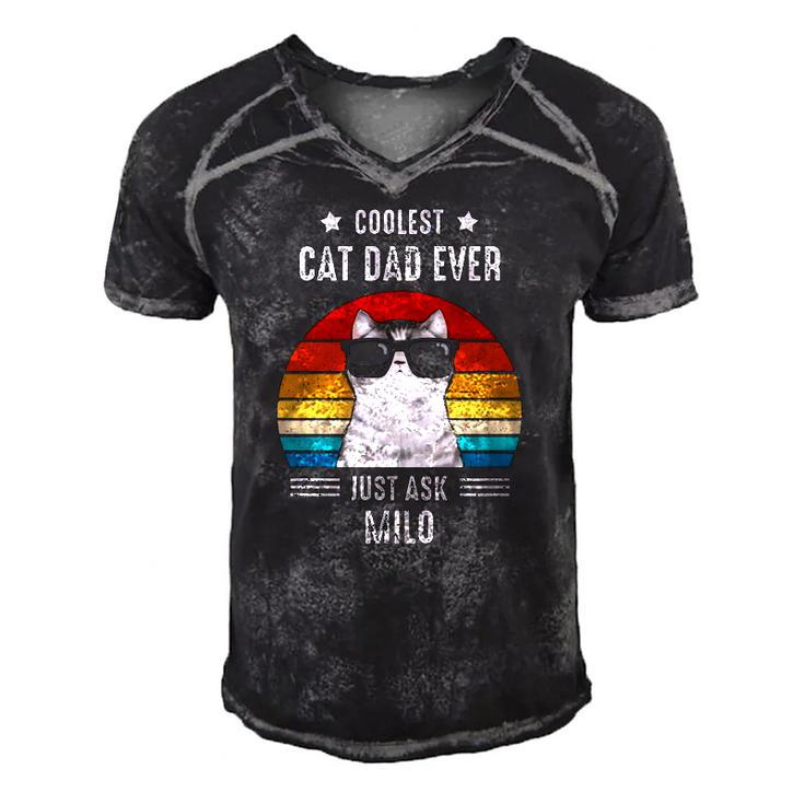 Coolest Cat Dad Ever Just Ask Milo Personalized Cat Dad Men's Short Sleeve V-neck 3D Print Retro Tshirt