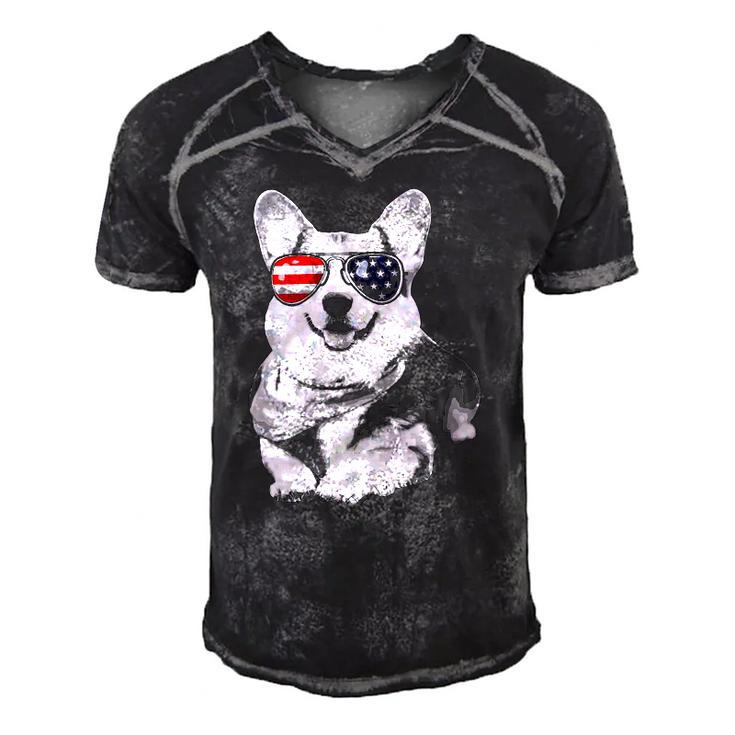 Corgi American Flag Sunglasses4th Of July Corgi Gift Men's Short Sleeve V-neck 3D Print Retro Tshirt