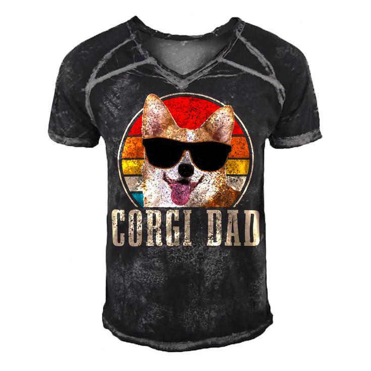 Corgi Dad Vintage Sunglasses Funny Corgi Dog Owner Men's Short Sleeve V-neck 3D Print Retro Tshirt