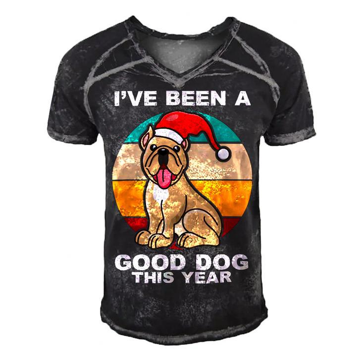 Cute Dog Christmas Pit Bull Terrier Santa Hat Retro Vintage T-Shirt Men's Short Sleeve V-neck 3D Print Retro Tshirt