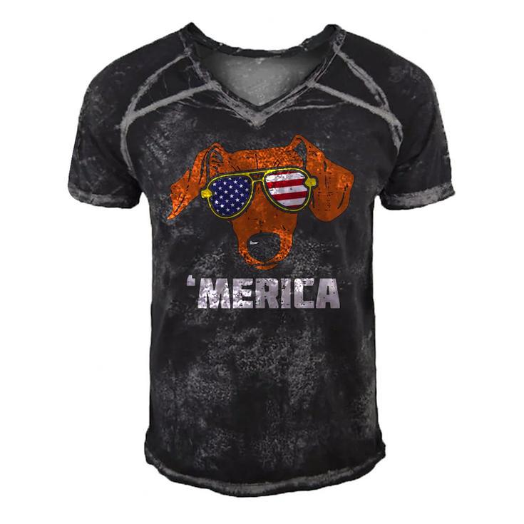 Dachshund Wiener American Usa Flag 4Th Of July Fourth Dog Men's Short Sleeve V-neck 3D Print Retro Tshirt