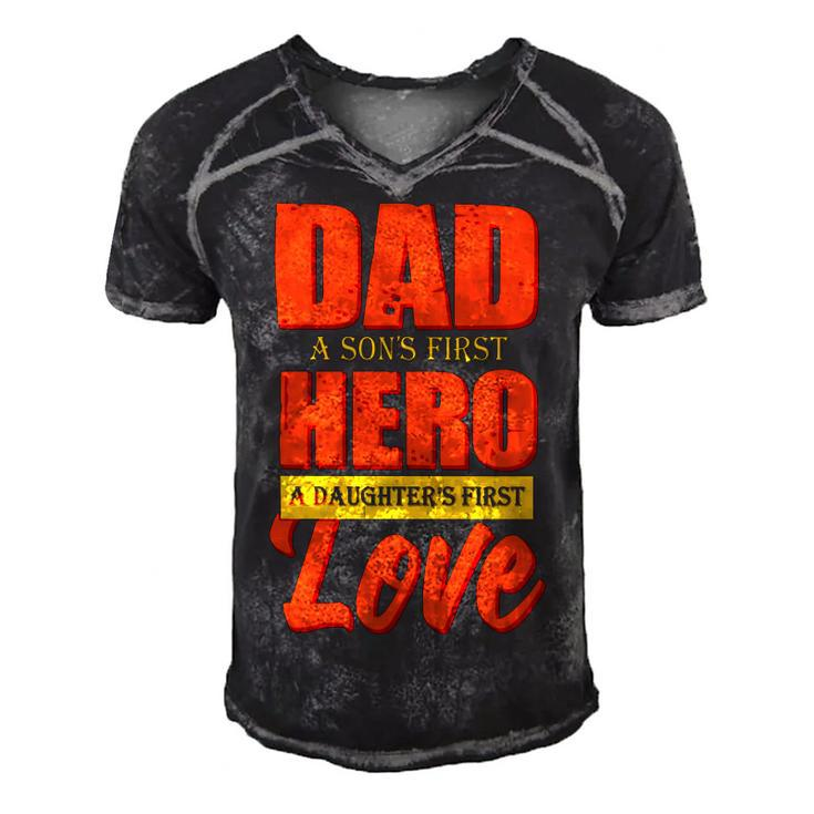 Dad A Sons First Hero A Daughters First Love Fathers Day 2022 Gift Men's Short Sleeve V-neck 3D Print Retro Tshirt