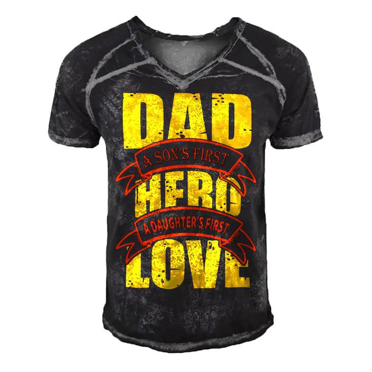 Dad A Sons First Hero A Daughters First Love Men's Short Sleeve V-neck 3D Print Retro Tshirt