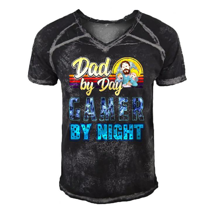 Dad By Day Gamer By Night Video Games Gaming Father Men's Short Sleeve V-neck 3D Print Retro Tshirt