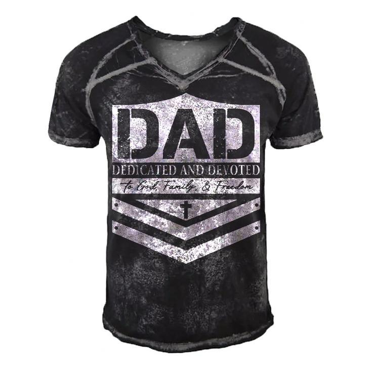 Dad Dedicated And Devoted Happy Fathers Day  Men's Short Sleeve V-neck 3D Print Retro Tshirt