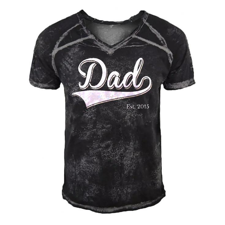 Dad Est 2015 Fathers Day Birthday Daddy Established 2015 Men's Short Sleeve V-neck 3D Print Retro Tshirt