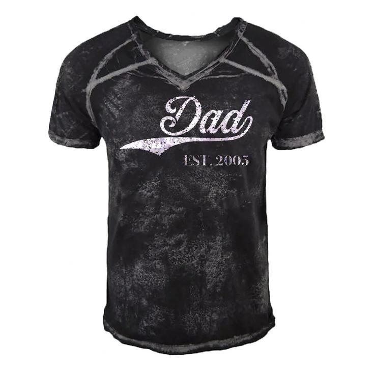 Dad Est2005 Perfect Fathers Day Great Gift Love Daddy Dear Men's Short Sleeve V-neck 3D Print Retro Tshirt